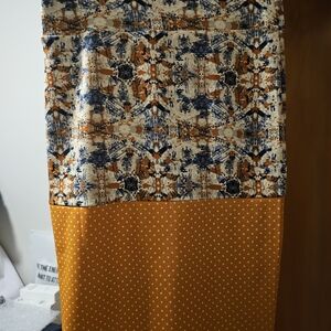 LuLaRoe Navy and Mustard Abstract Print Top